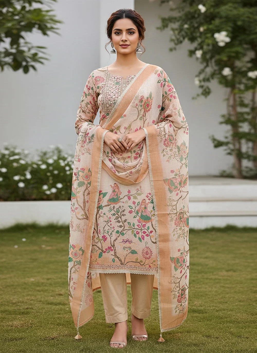 Peach Cotton Salwar Suit